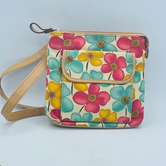 Colorful Floral Poppy Flower RELIC Crossbody Durable Canvas Adjustable Purse - Picture 1 of 10